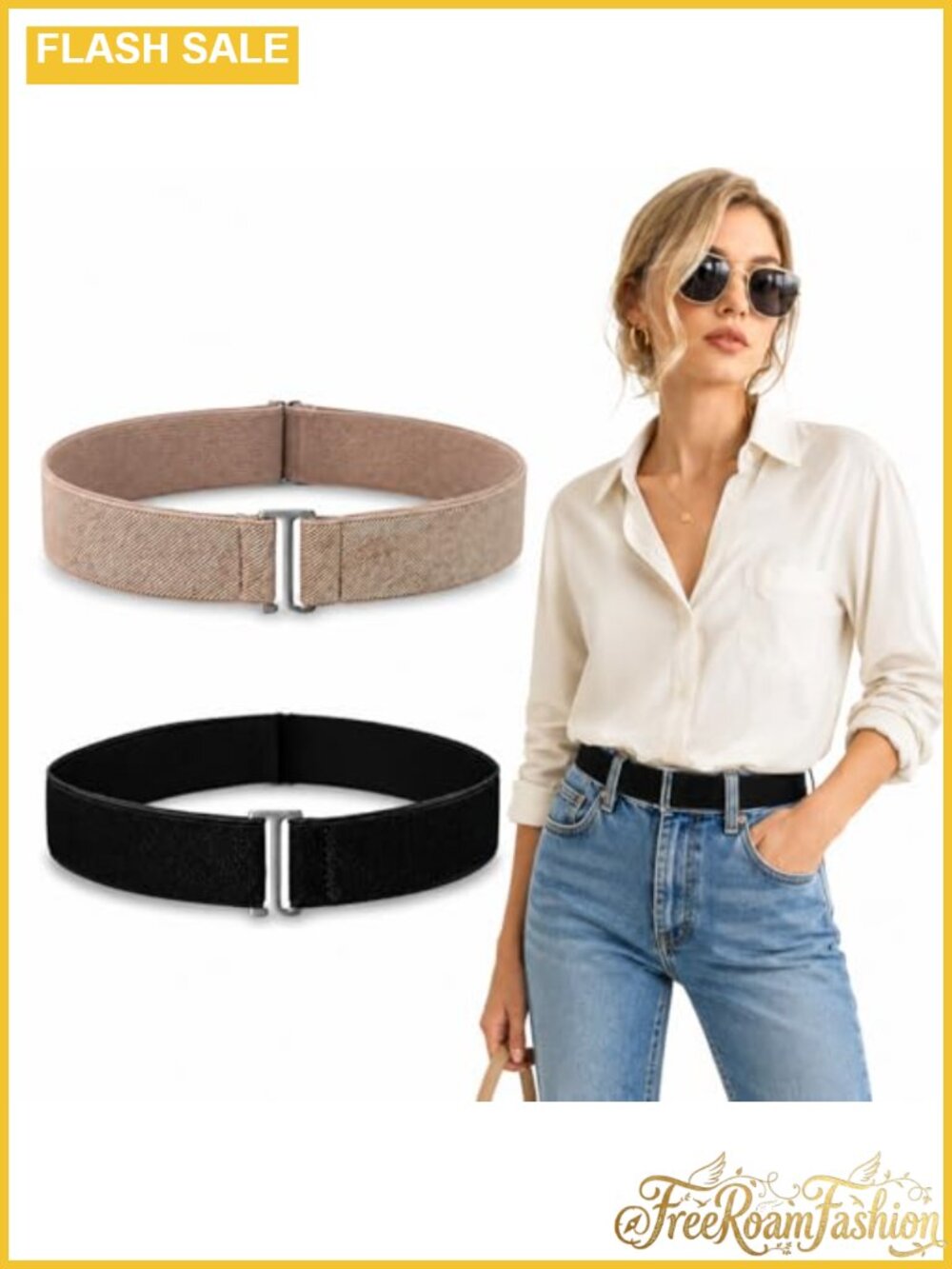 2pcs Women's Invisible Elastic Belts Adjustable No Buckle Stretch Waist Belts - Picture 4 of 4